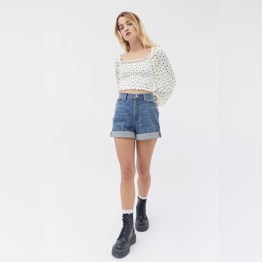 Urban Outfitters Super Soft Polka Dot Smoked Cropped Long Sleeve Top Small S - Picture 2 of 11